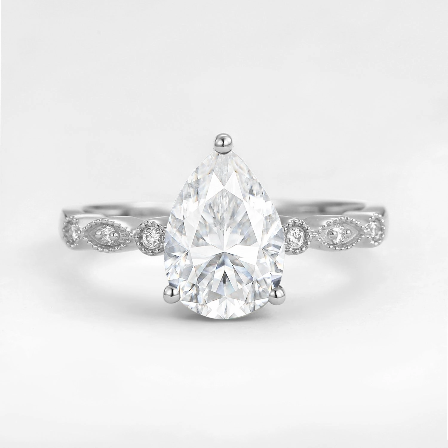 Romantic Glow Unique Inspired Pear Shaped Moissanite Engagement Ring