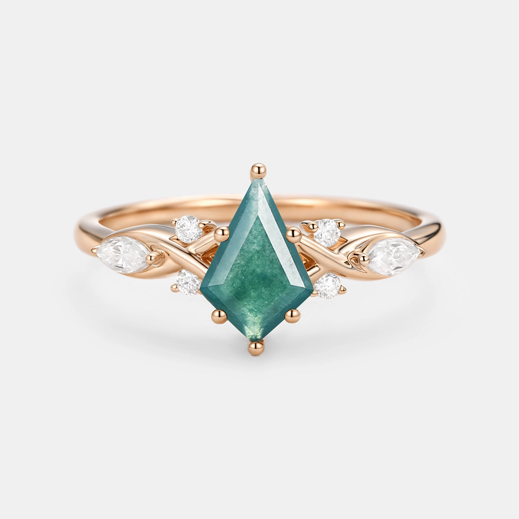 Evening Ensemble Celebration Style Unique Moss Agate Gold Engagement Ring