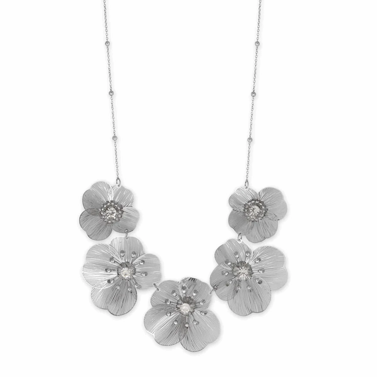 Flower Necklace with Crystals and Satellite Saturn Bead Chain Pure Highlight