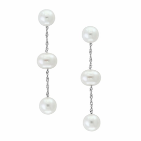 Bremer Jewelry Drop Style Tincup Freshwater Cultured Pearl Earrings in 14K White Gold Stunning Style Radiant Style