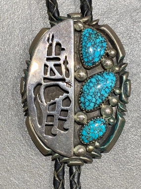 Travel Look Wilson Begay Navajo Natural Turquoise Sterling Silver Bolo