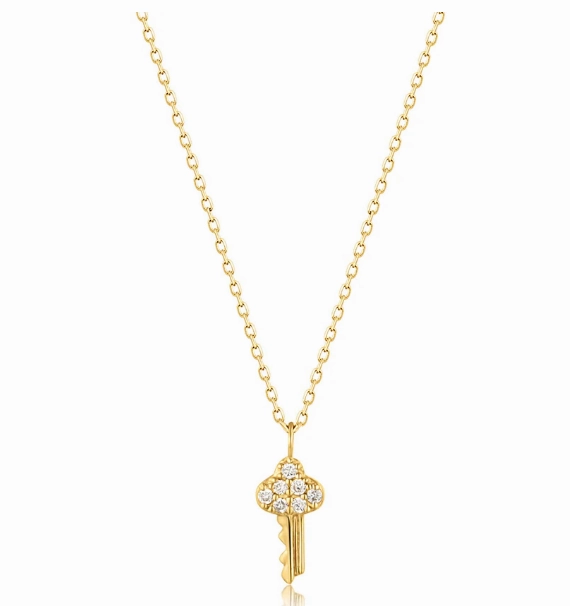 Ania Haie 14K Yellow Gold Round Shape Diamond Key Pendant with a 14K Yellow Gold Link Necklace (0.035ctw) Magnificent Gift Self Piece