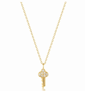 Ania Haie 14K Yellow Gold Round Shape Diamond Key Pendant with a 14K Yellow Gold Link Necklace (0.035ctw) Magnificent Gift Self Piece