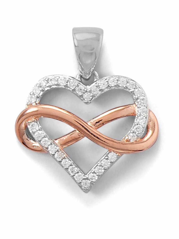 Heart and Infinity Pendant with Cubic Zirconia Two-tone Rose Charming Gems