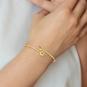 Open-To-All Sight 14k Yellow Gold Love Knot Flexible Bangle Bracelet 2mm Wide hallmarked 14k Hand Made REAL GOLD for 7" wrist slip on
