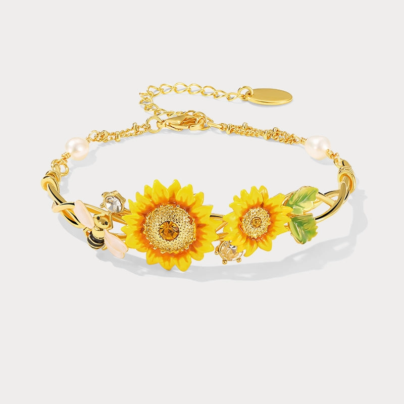 Embossed Logos Sunflower & Bee Bracelet