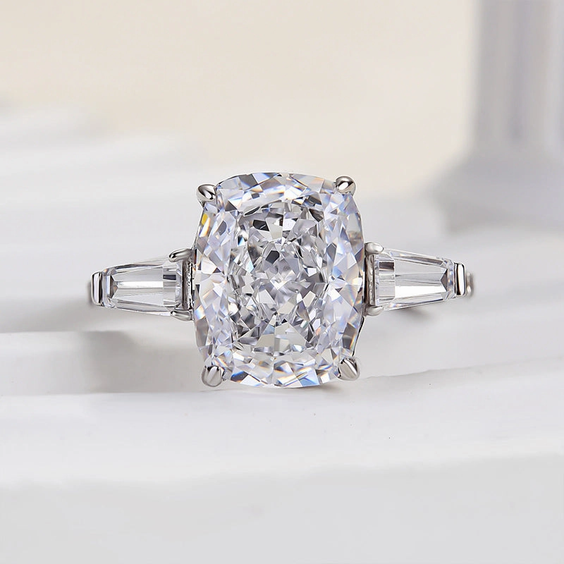 Gleaming Detail Louily Stunning Cushion Cut Three Stone Women's Engagement Ring In Sterling Silver