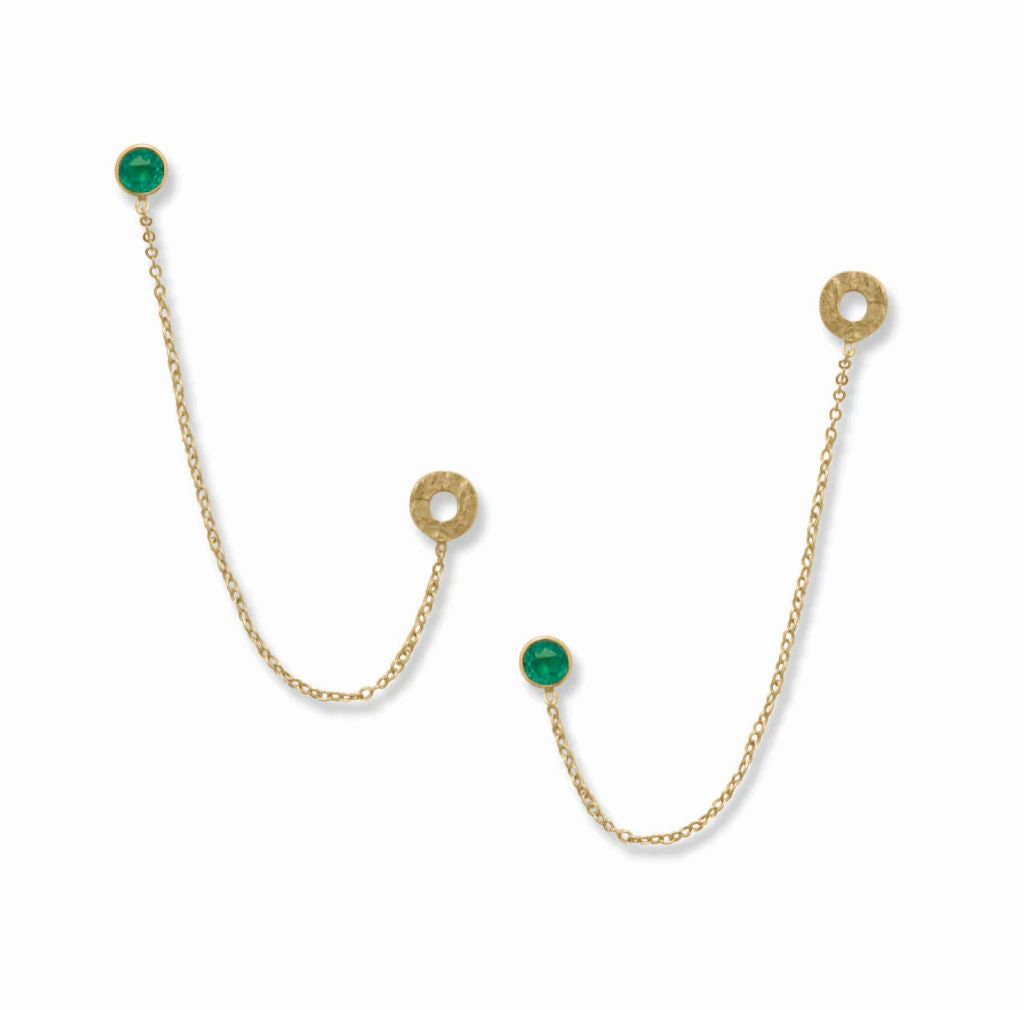 Double Post Earrings Gold-plated Sterling Silver 3.5-inch Chain Connector Expressive Feature Delicate Piece