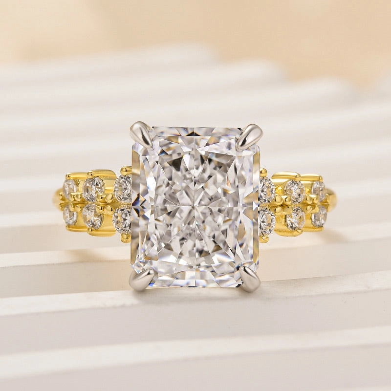 Charming Piece Vivid Finish Louily Unique 4.5 Carat Radiant Cut Yellow Gold Engagement Ring