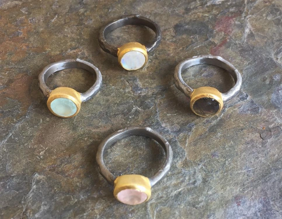 Hammered Band Designer Stone Ring Artisan Accessory Elegant Sign