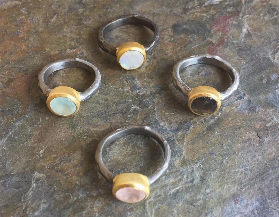 Hammered Band Designer Stone Ring Custom Gift Daily Balance