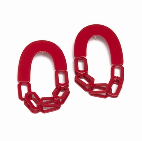 Links with Links Earrings - Red Attractive Appearance Beautiful Trinket