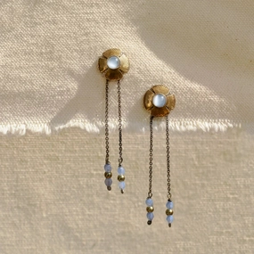 Petite Flora Earrings - Oxidized Brass, Sterling Silver   Blue Moonstone Glass Comfortable Selection