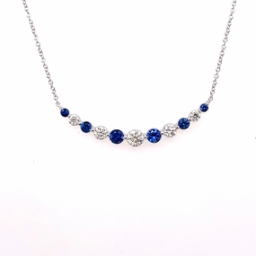 Professional Piece Subtle Jewelry Bremer Jewelry  18K White Gold Round Sapphires and Diamonds Cable Link Necklace (1.13ctw)