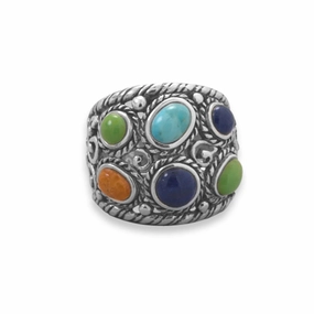 Creative Product Subtle Accessory Wide Ring with Six Stones Sterling Silver