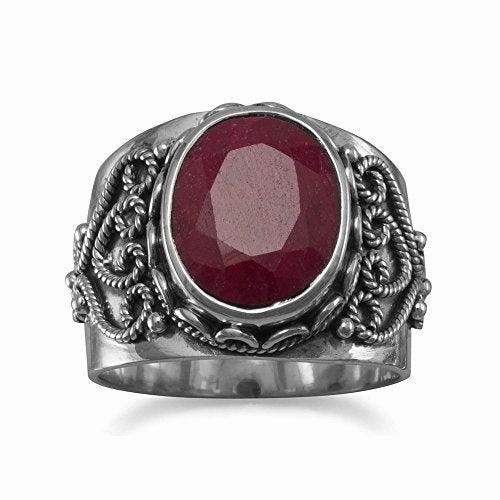 Dyed Red Corundum Ring with Rope Heart Design Sterling Silver, 8 Youth Present Groundbreaking Design