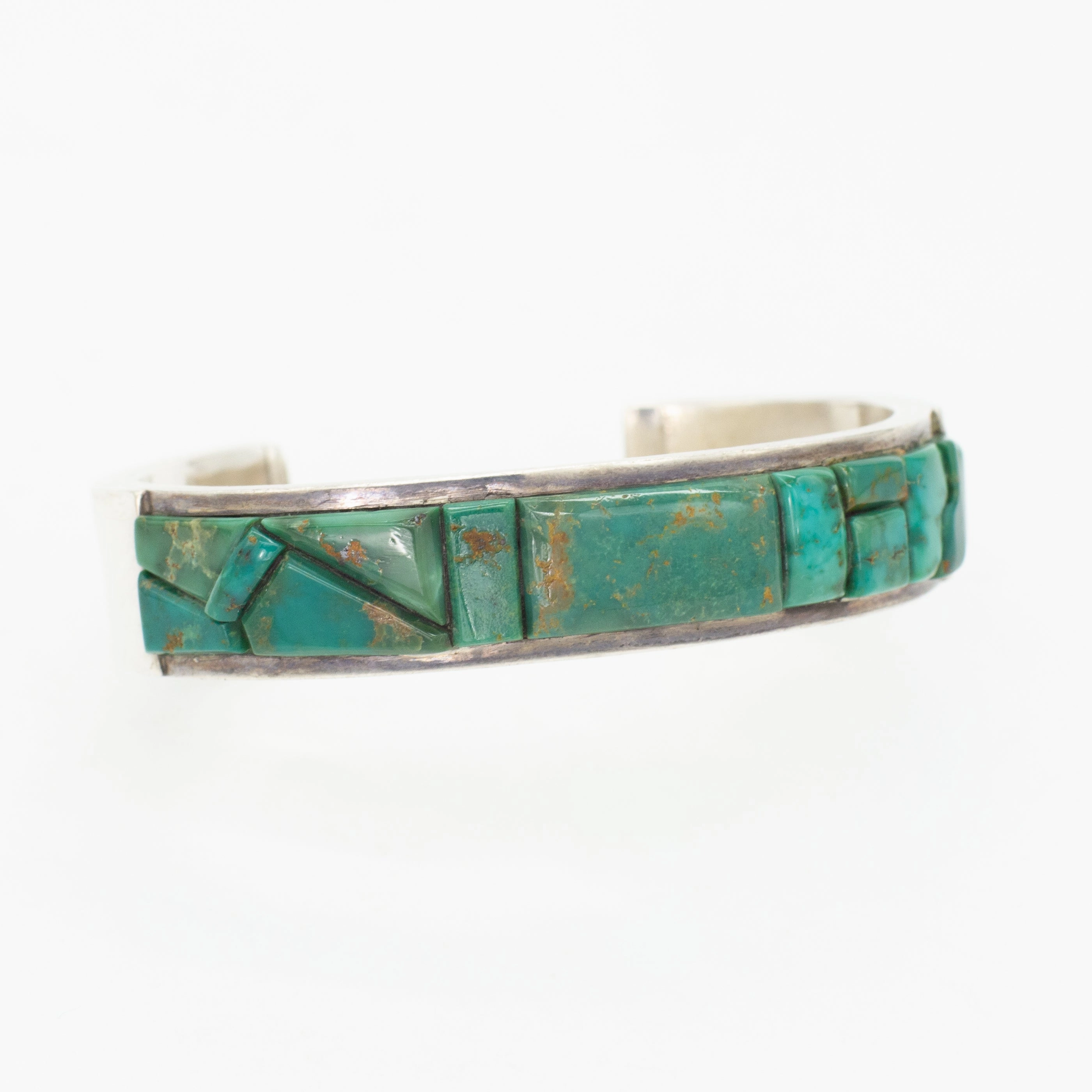 Stylish Spark Shiny look Veronica Poblano Nastacio Zuni Handmade Turquoise Sterling Silver Cobblestone Cuff Bracelet