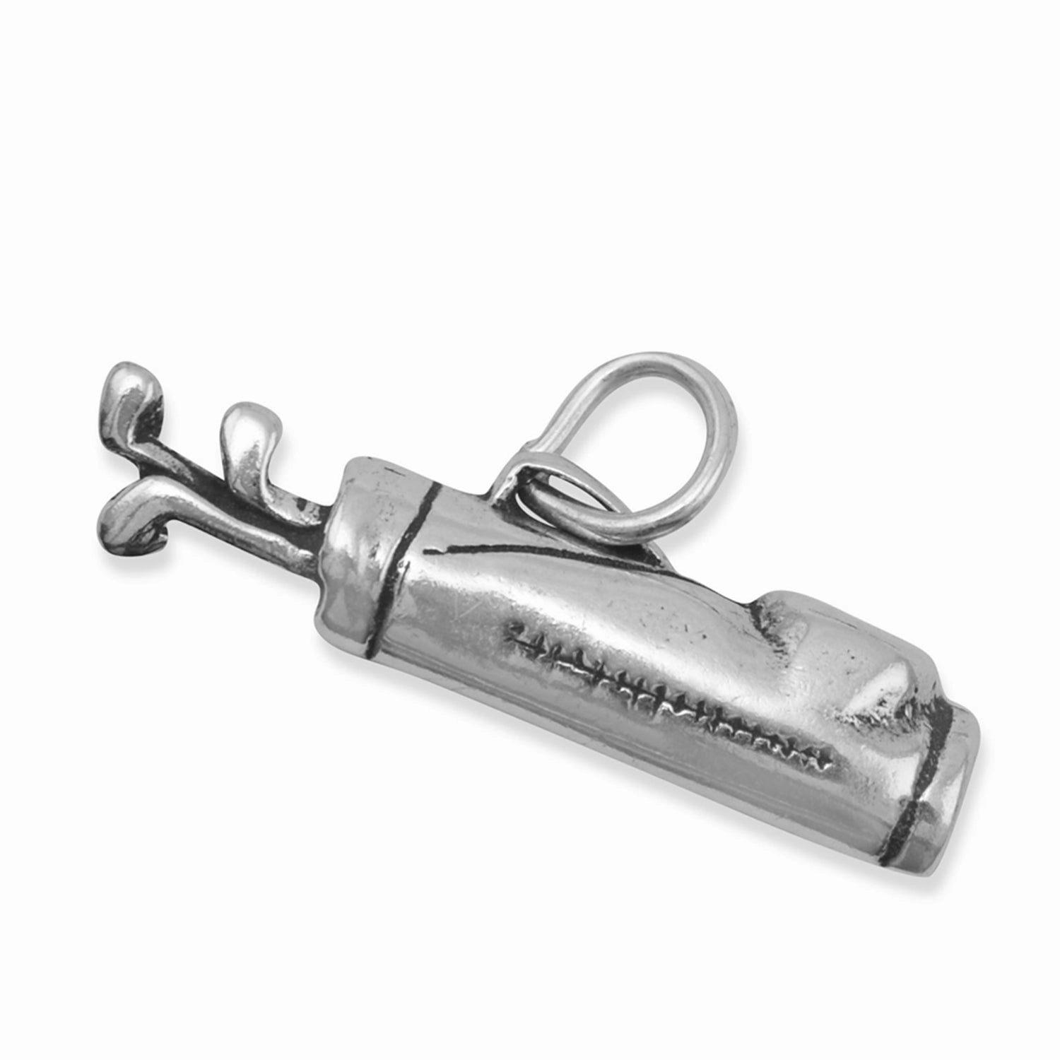 Golf Bag and Clubs Charm Sterling Silver Antiqued Finish Fresh Mood Textile Shine