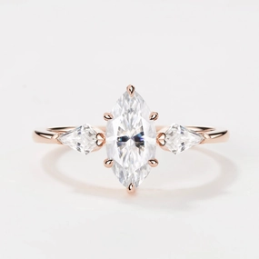 Fashion Layer Marquise Cut Moissanite Classic Three-stone Engagement Ring