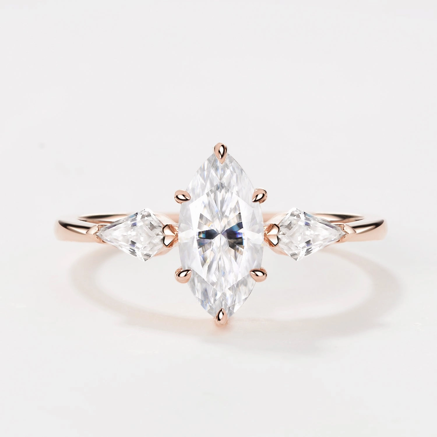 Luxury Ready Marquise Cut Moissanite Classic Three-stone Engagement Ring