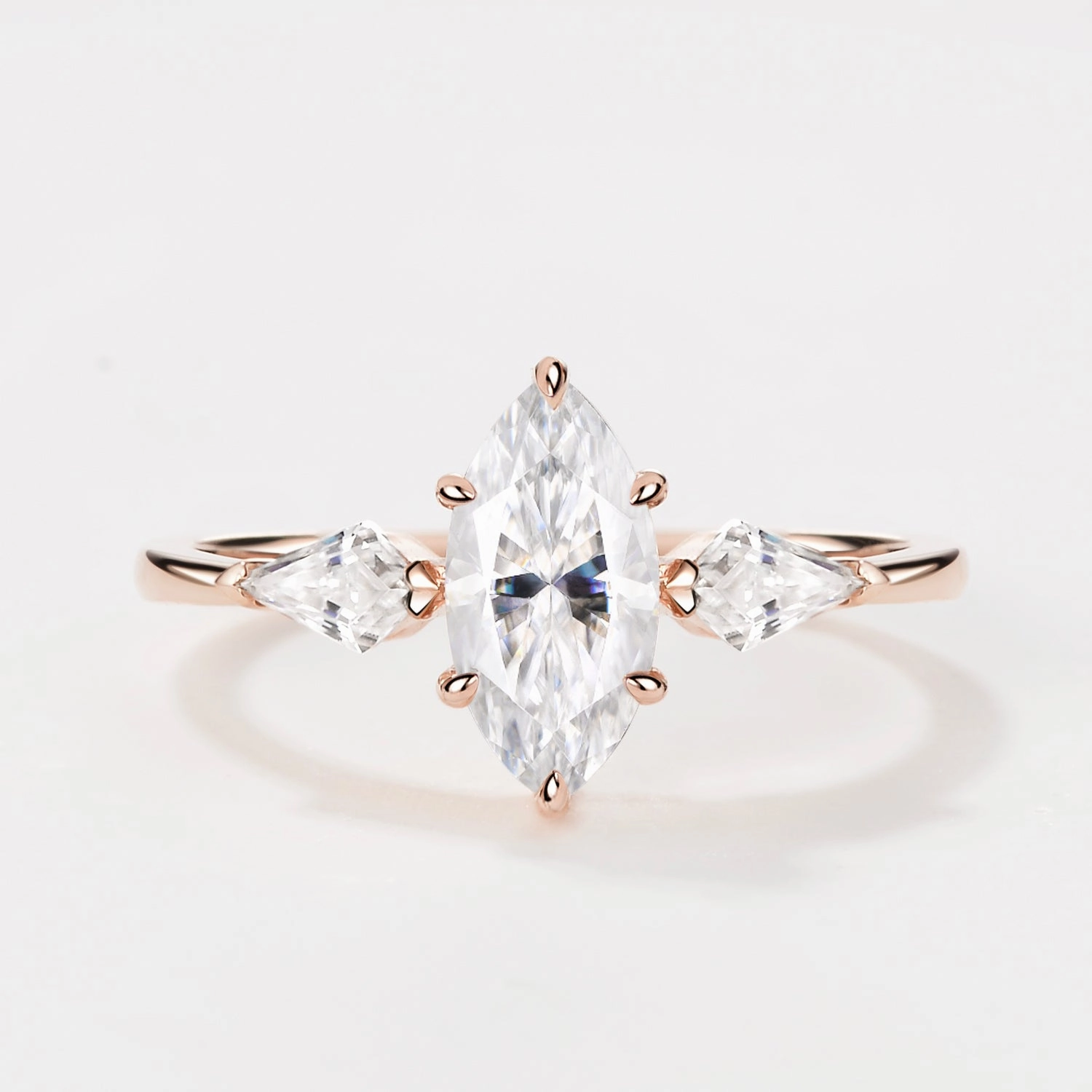Fashion Layer Marquise Cut Moissanite Classic Three-stone Engagement Ring
