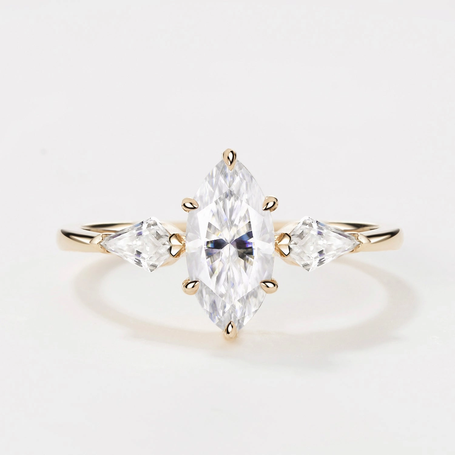 Shiny Style Marquise Cut Moissanite Classic Three-stone Engagement Ring