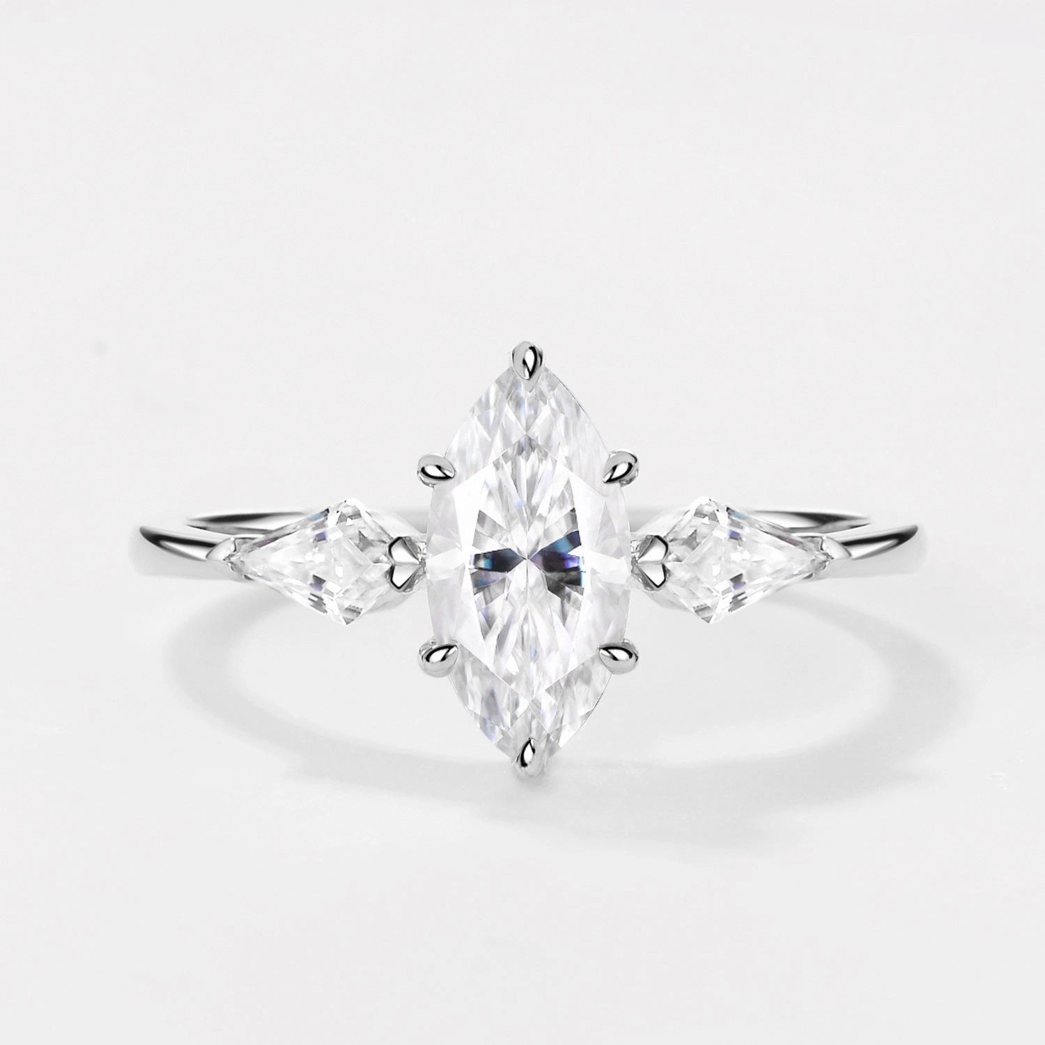 Marquise Cut Moissanite Classic Three-stone Engagement Ring Evening Shine