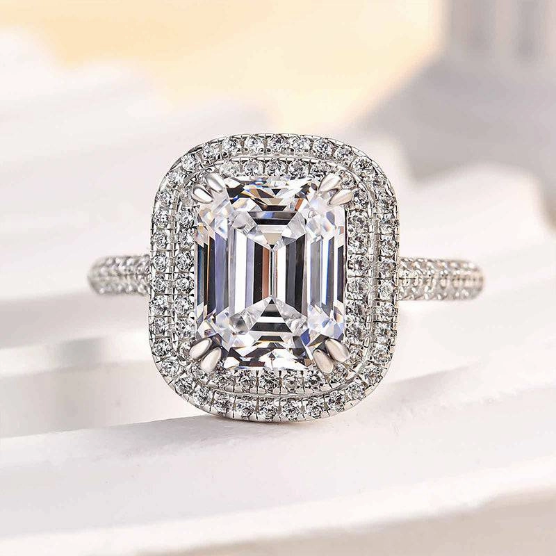Trendy Accessories Artisan Crafted Louily Attractive Double Halo Emerald Cut Engagement Ring