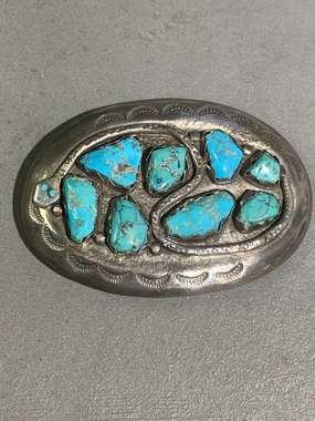 Effie Calavaza Zuni Turquoise Sterling Silver Belt Buckle Delicate Mood