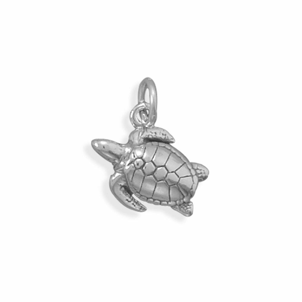 Sea Turtle Charm Sterling Silver - Made in the USA Polished Highlight