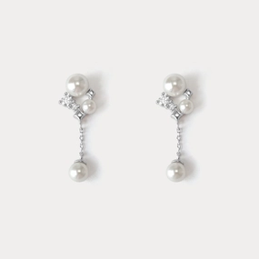 Luxe Finish Silver Star Pearl Earrings