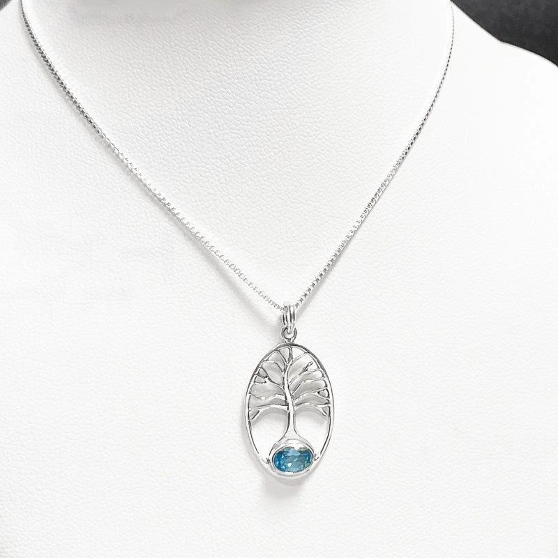 Layered Accent Sterling Silver and Gemstone Tree of Life Pendant