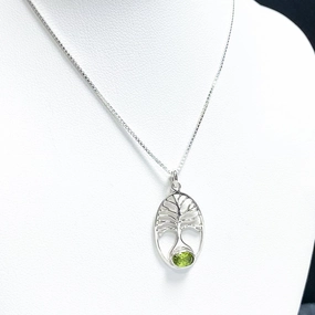 Handcrafted Accent Sterling Silver and Gemstone Tree of Life Pendant