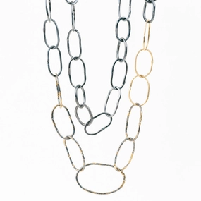 Chic Present Organic Chain Link Necklace - 18k Gold Fused with Oxidized Silver