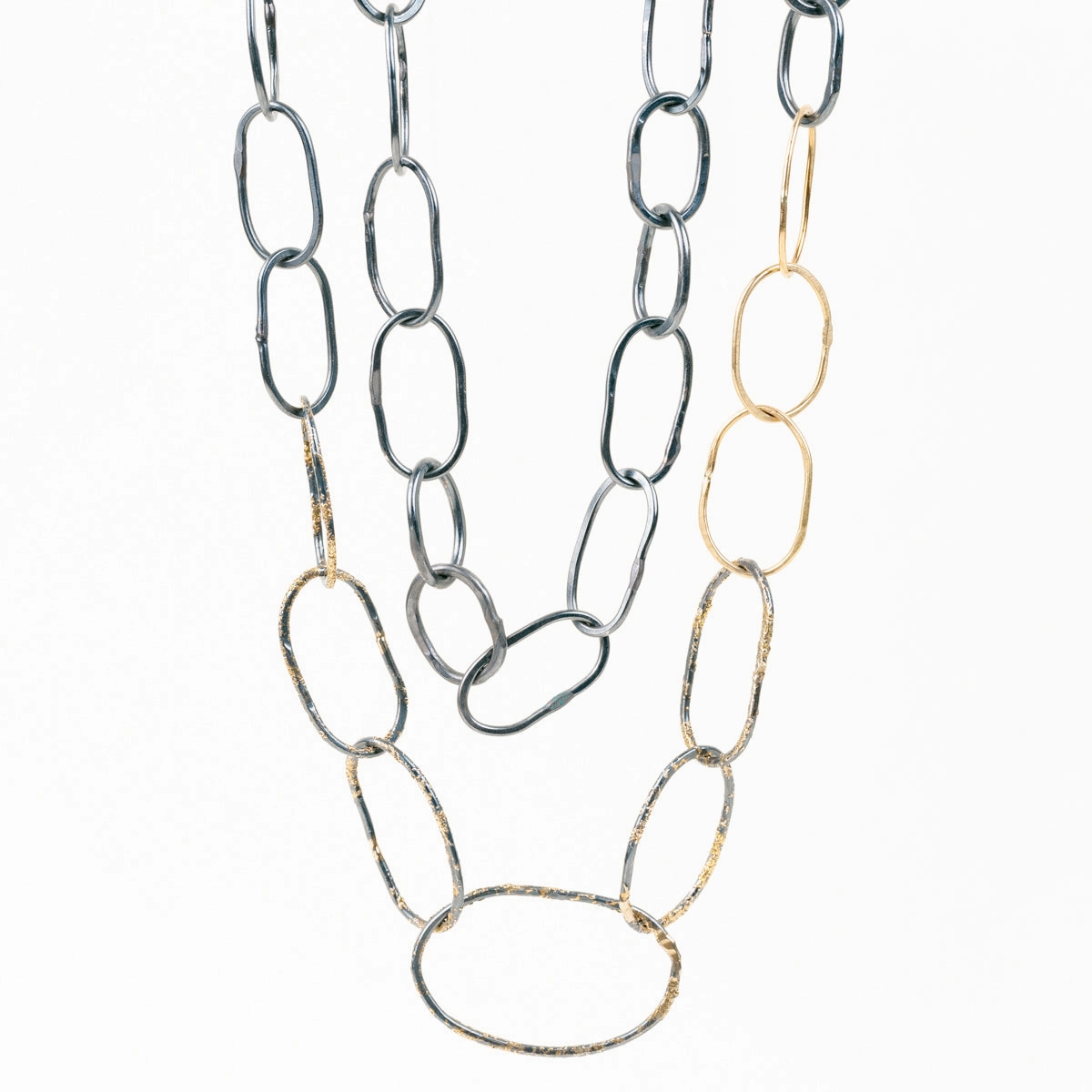 Chic Present Organic Chain Link Necklace - 18k Gold Fused with Oxidized Silver
