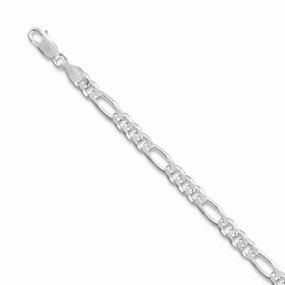Figaro Chain Necklace 4.3mm Width 16 to 30-inch Lengths Sterling Silver Delicate Flash
