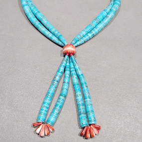 Lupe Lovato Kewa Kingman Turquoise Spiny Oyster Jaclas Necklace - Handmade Native American Radiant Radiance Glam Focus