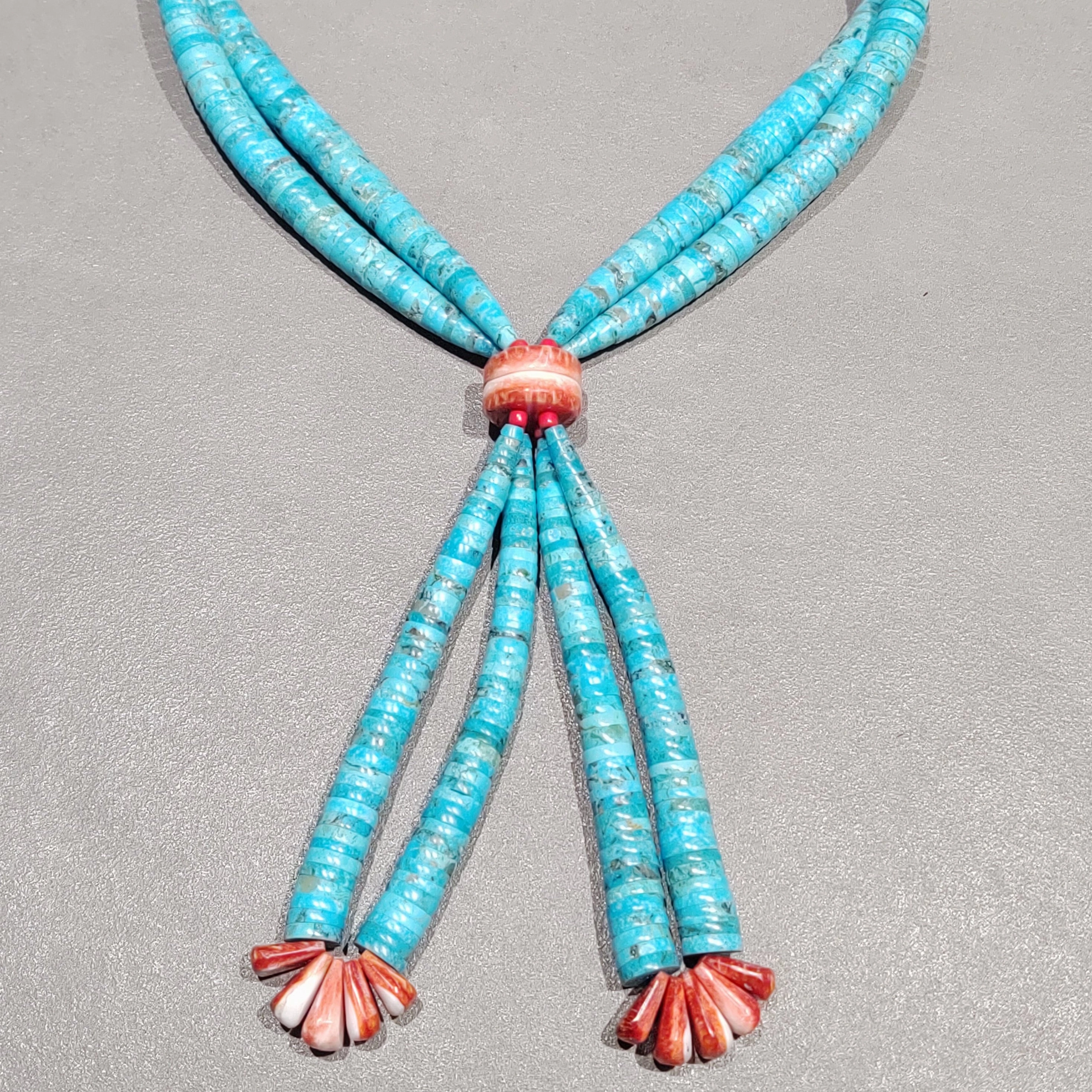 Lupe Lovato Kewa Kingman Turquoise Spiny Oyster Jaclas Necklace - Handmade Native American Radiant Radiance Glam Focus