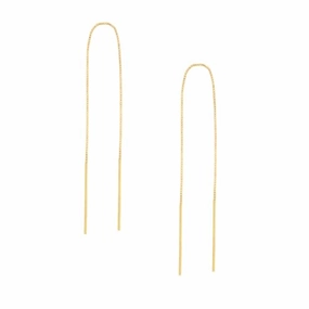 Radiant Highlight 14K Yellow Gold Threader Earrings Box Chain with Polished Double Bars
