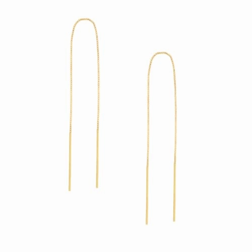Radiant Highlight 14K Yellow Gold Threader Earrings Box Chain with Polished Double Bars