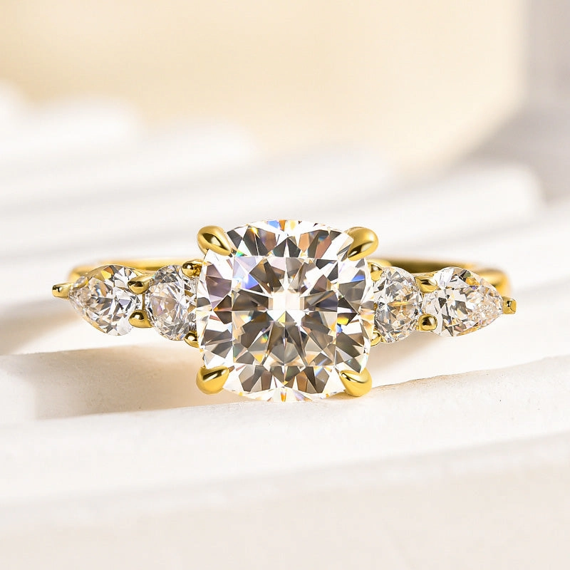 Bold Finish Louily Moissanite 2.0 Carat Cushion Cut Five Stone Engagement Ring