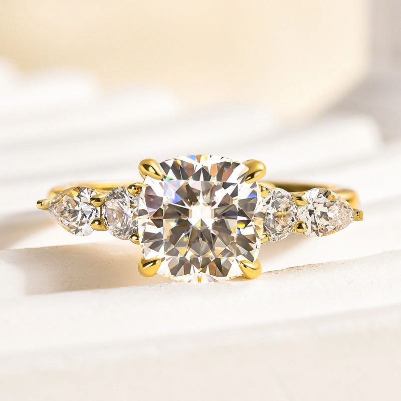 Elegant Craftwork Creative Accent Louily Moissanite 2.0 Carat Cushion Cut Five Stone Engagement Ring