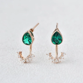 Felicegals Emerald Vintage Earrings Set 2pcs Minimalist Finish
