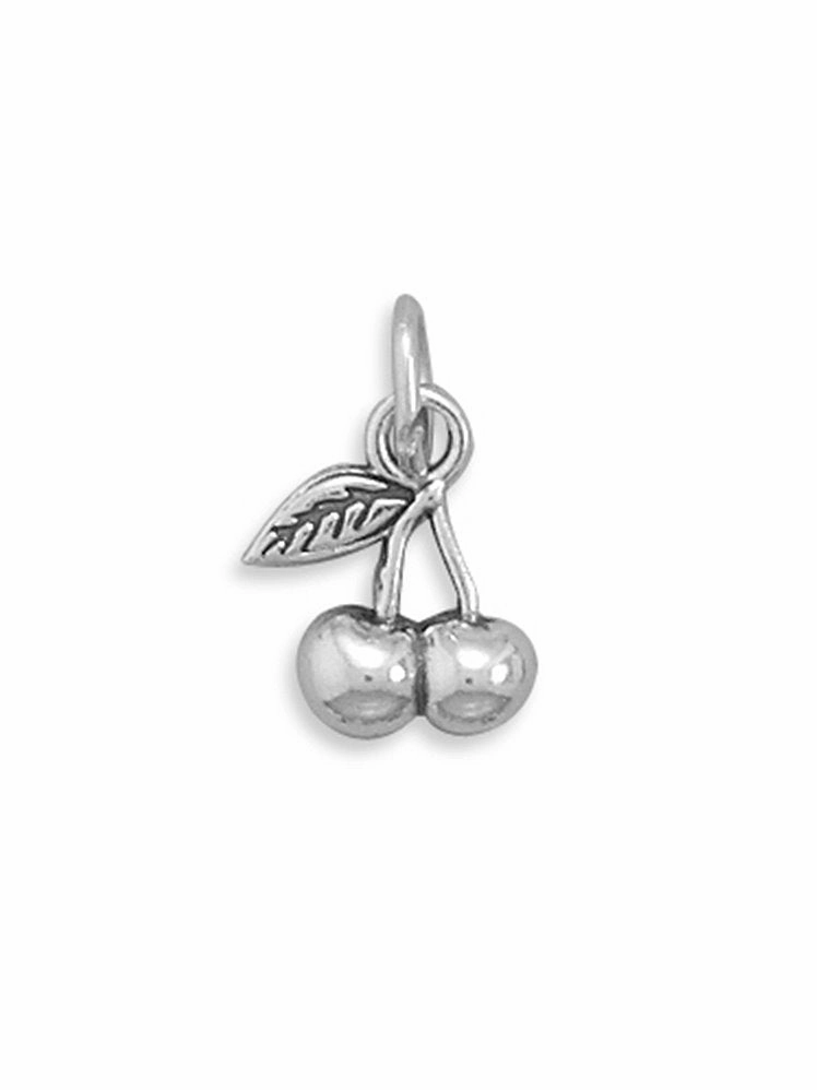 3-D Two Cherries Cherry Charm Sterling Silver, Made in the USA Work Accent Everyday Accessory