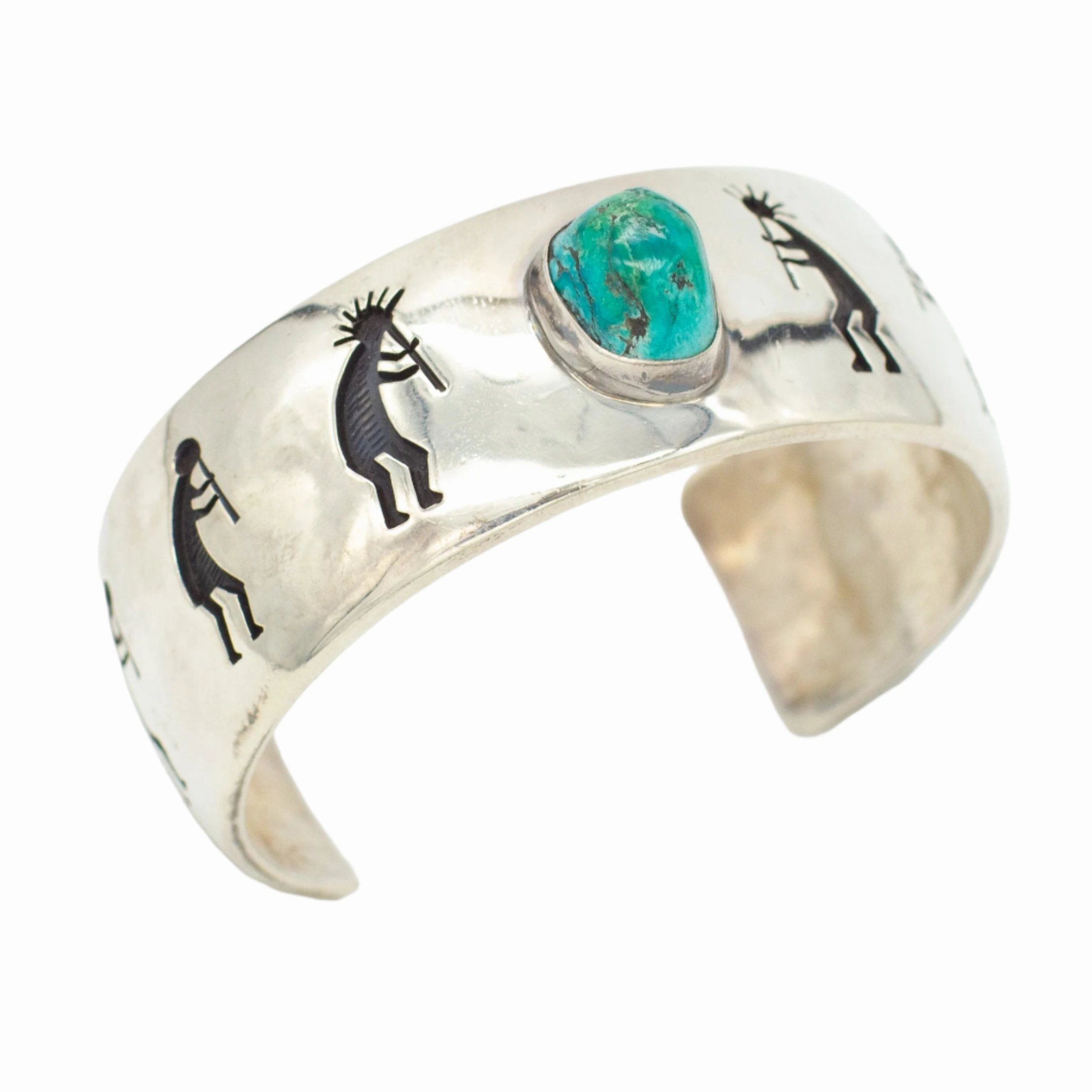 Pure Feature Perfect Layer Victor Coochwytewa Hopi Handmade Sterling Silver Turquoise Cuff Bracelet