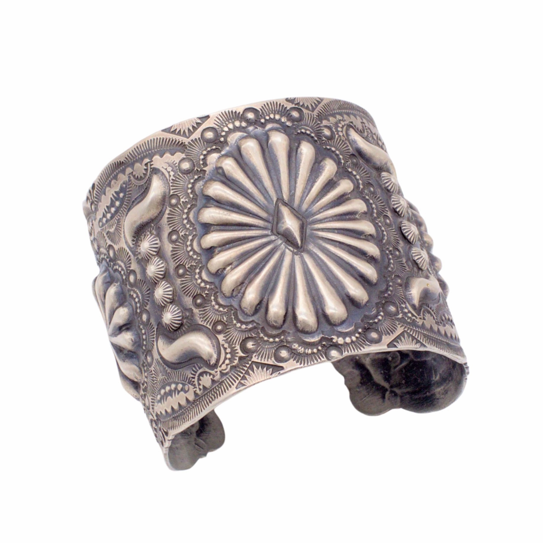 Fashion Detail Vincent Platero Handmade Navajo Sterling Silver Repouss?? Bracelet