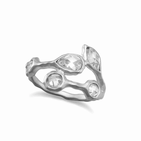Personal Design Vine and Leaf Ring with Cubic Zirconia Rhodium on Sterling Silver Nontarnish