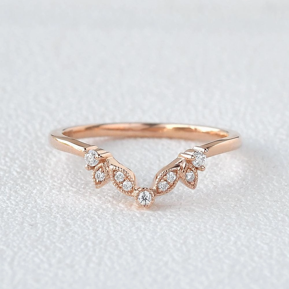Sparkling finish Vine Leaf Moissanite Rose Gold Wedding Band