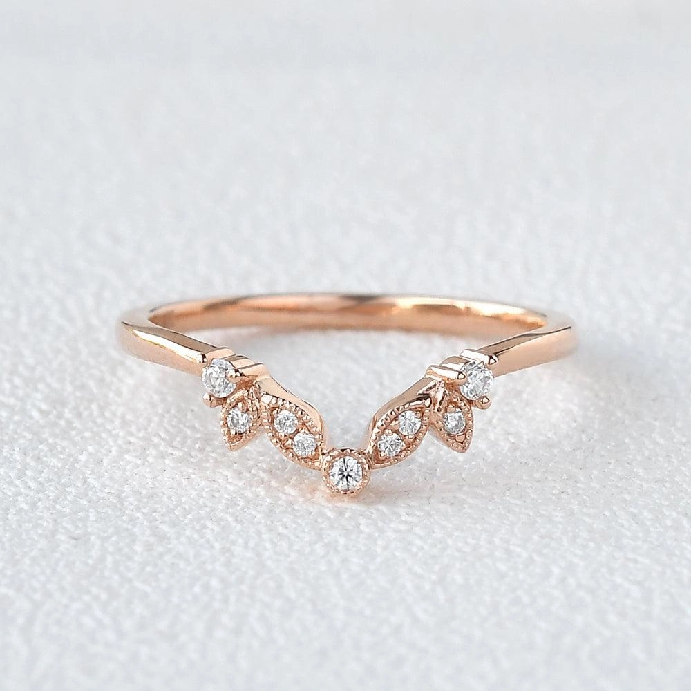 Lightweight Glam Vine Leaf Moissanite Rose Gold Wedding Band