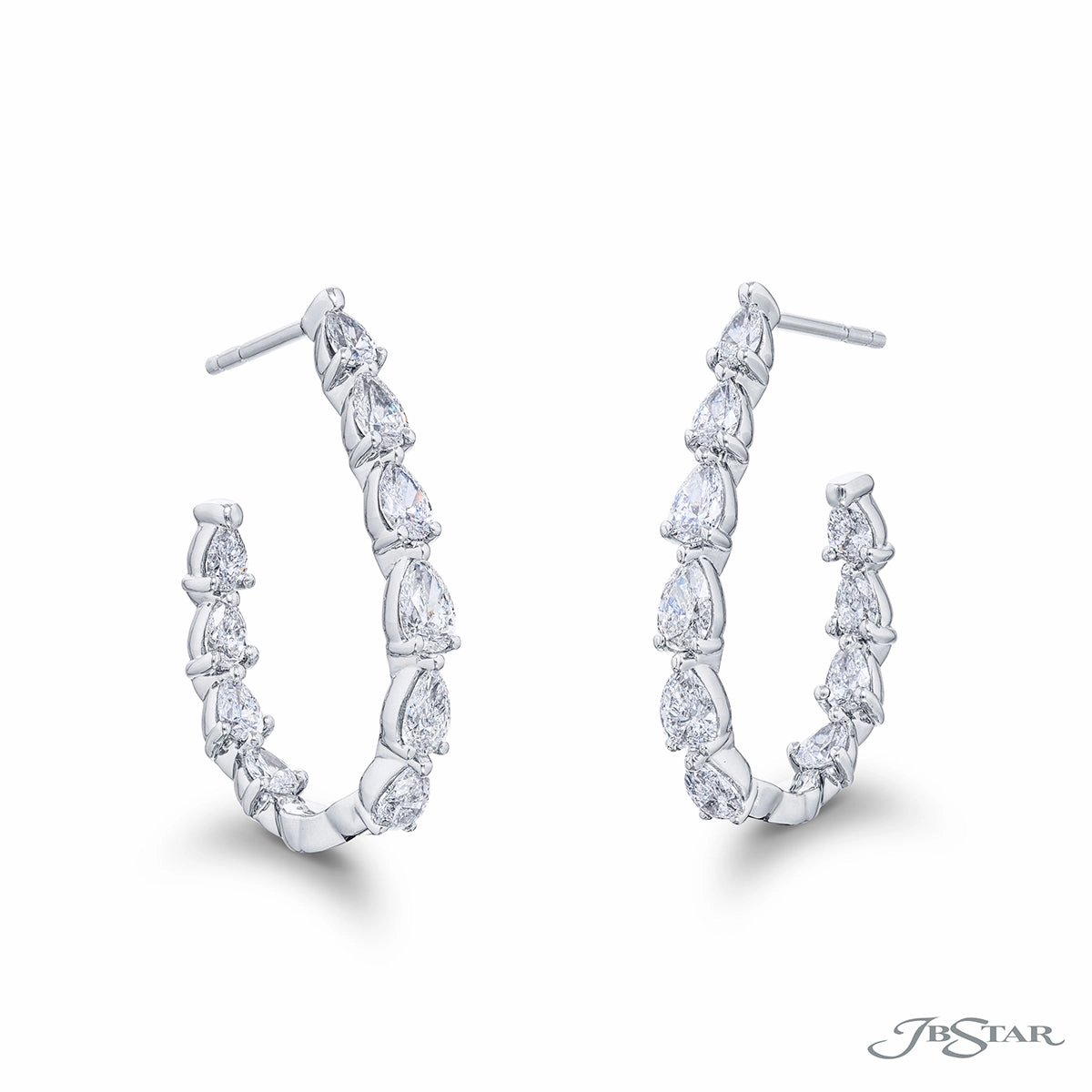 JB Star Pear Large Hoop Diamond Earrings in Platinum (2.50ctw) Luxurious Jewelry Fashionable Accessory
